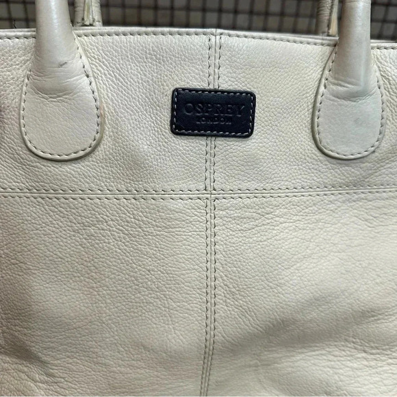 Osprey London Beige Pebbled Leather Shoulder Bag Medium Purse Two Zippers - Picture 2 of 12